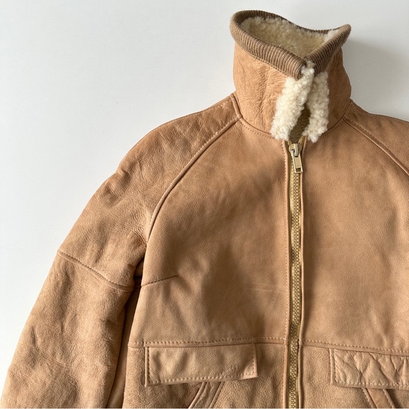 Vintage XS Shearling Coat 70s Tan Sheepskin Jacket Morlands Real Lambskin - Picture 4 of 11